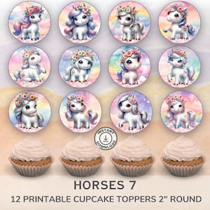Rainbow Pony Cupcake Toppers: Horse Birthday Party (Digital Download)