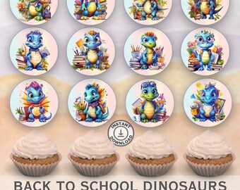 Back to School Dinosaur Cupcake Toppers: 2" Printable Designs (Digital Download)