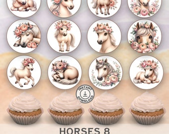 Horses Cupcake Toppers: Pony Party Decorations (Digital Download)