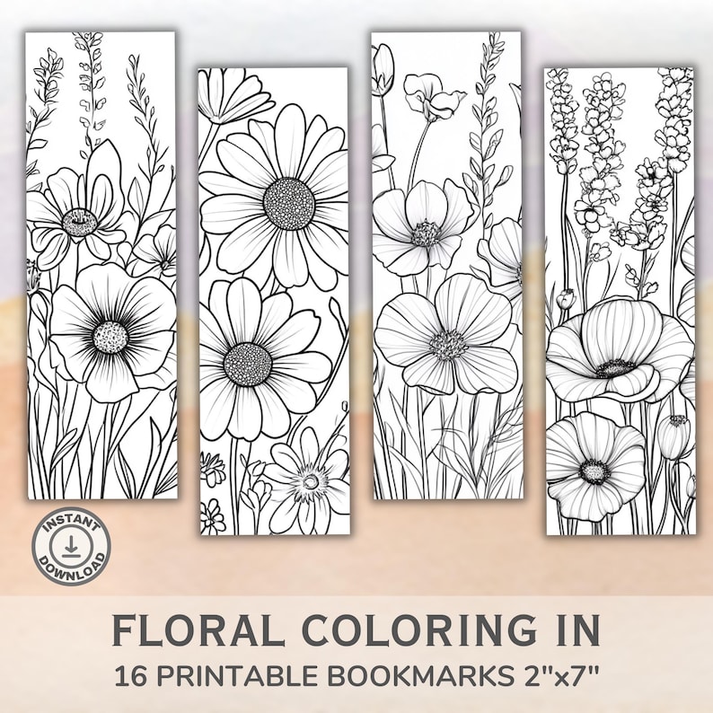 Floral Coloring Bookmarks: 16 Printable Designs (digital Download) - Etsy