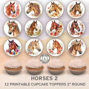 Horses Cupcake Toppers: Floral Birthday Party Decorations (Digital Download)
