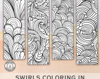 Spiral Coloring Bookmarks: 16 Printable Designs (Digital Download)