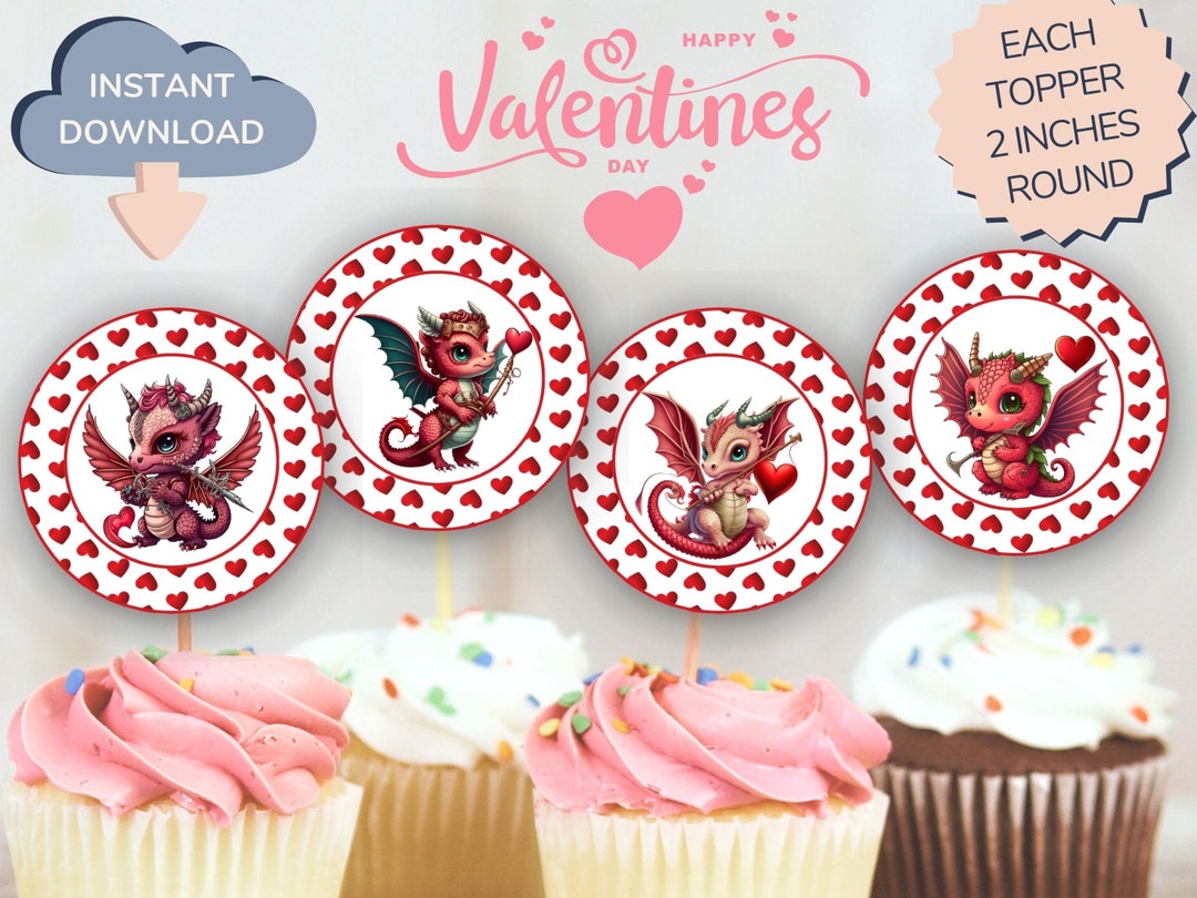 Valentine's Day Cupcake Toppers Printable. Set of 4 Fun Designs. Happy ...