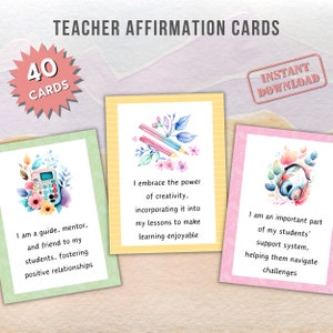 Teacher Affirmation Cards Printable. Perfect gift for teacher! 40 Positive teacher affirmations. Instant Download