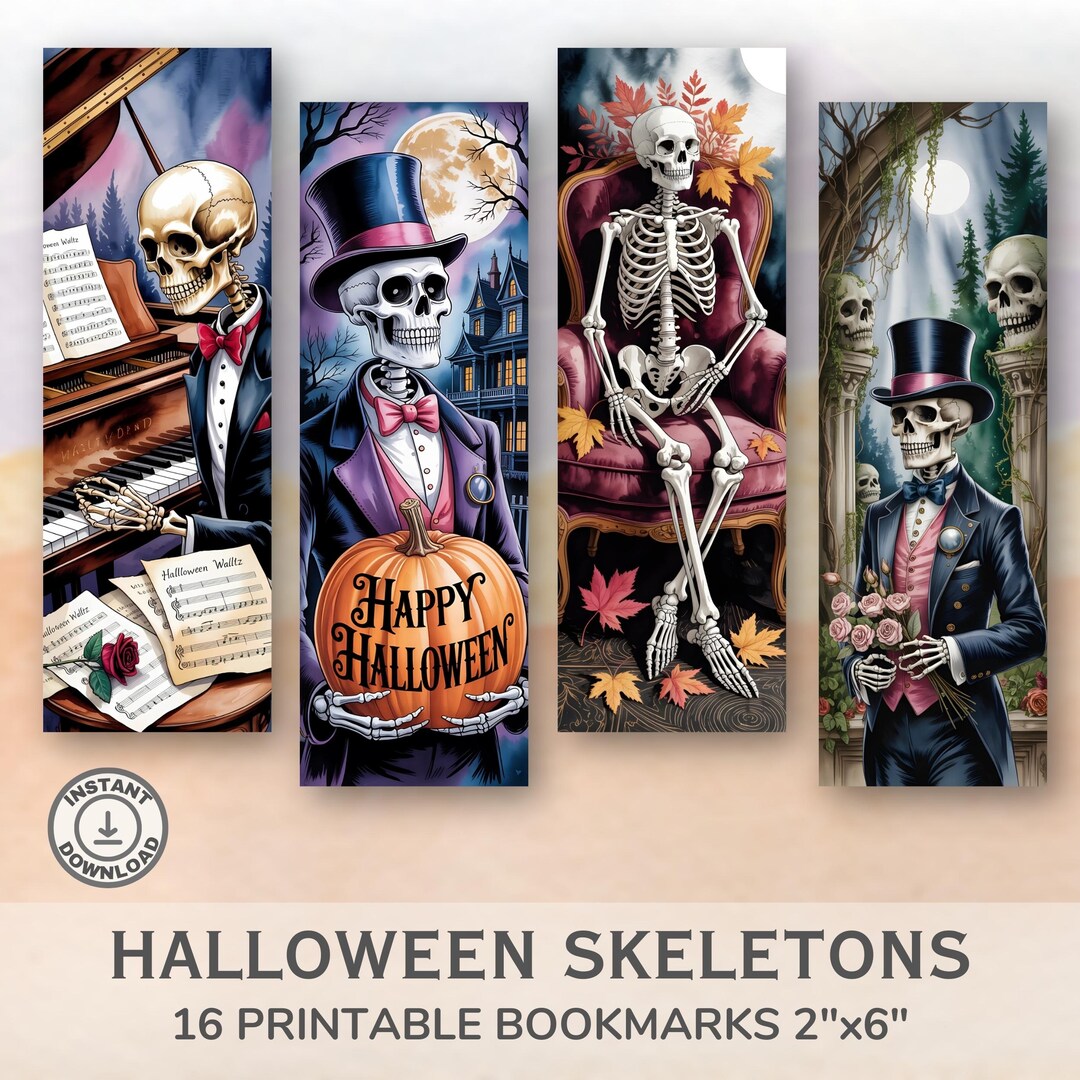 Halloween Skeleton Bookmarks: Spooky Reader Gift Bundle (digital ...