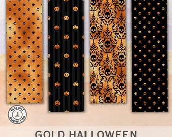 Gold Halloween Bookmarks, Spooky Reader Gift (Digital Download)