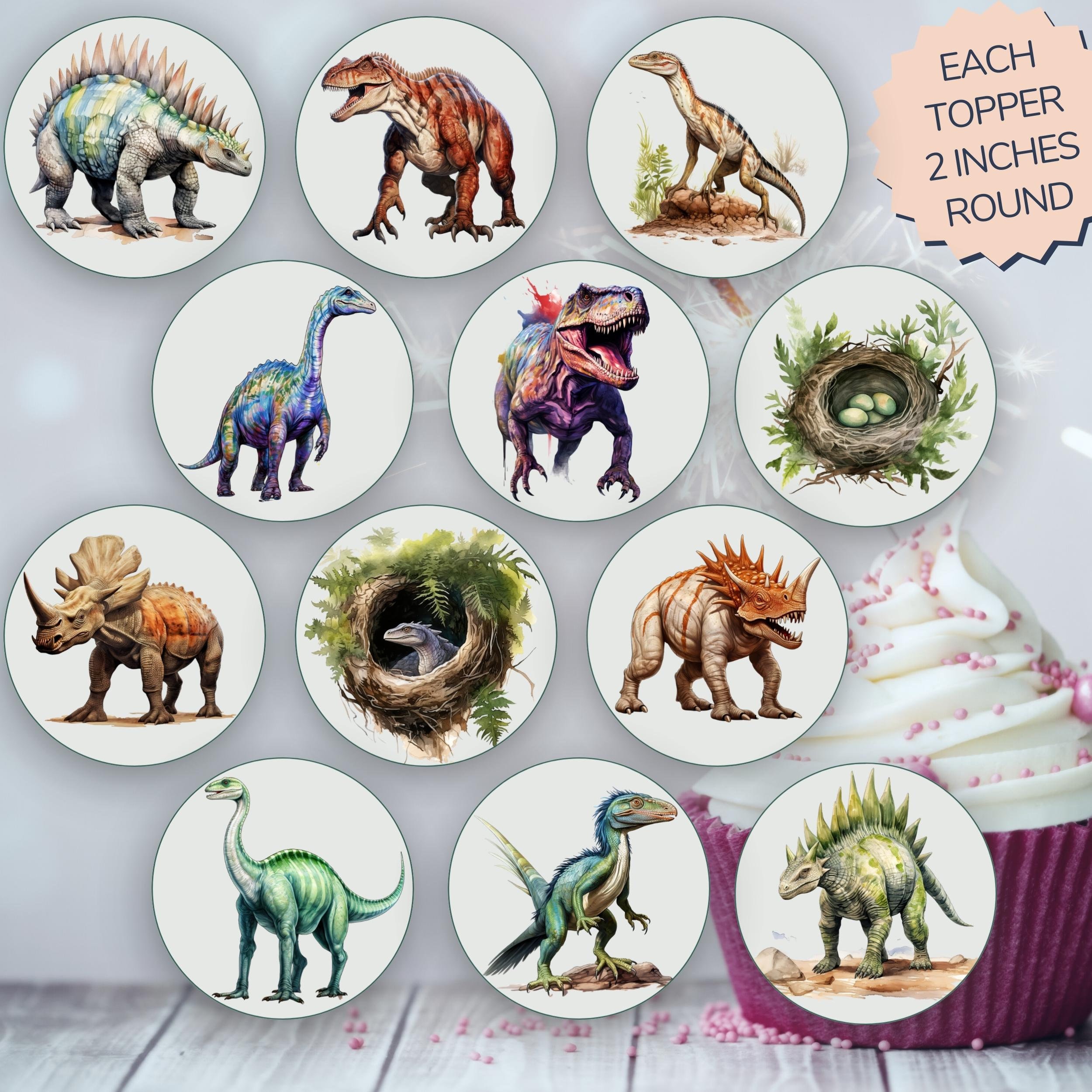 Printable Dinosaurs Cupcake Toppers. Set of 12 Fun Designs. Perfect for ...