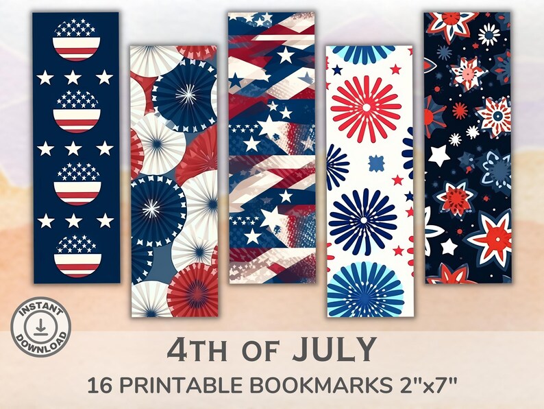 Printable 4th of July Bookmarks. Watercolor Red, White and Blue ...