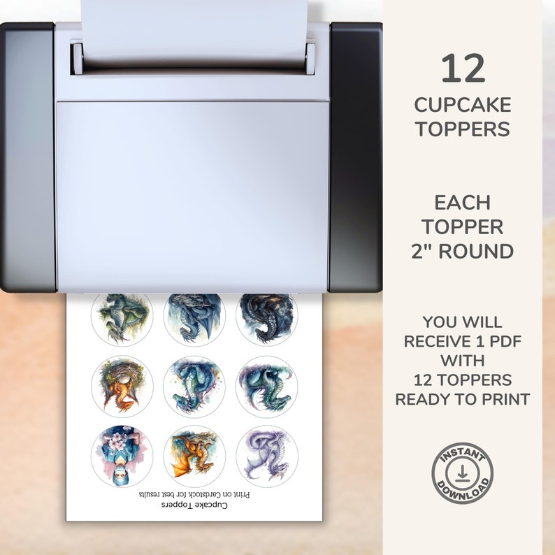 Dragon Cupcake Toppers: Realistic Designs, Set of 12 (digital Download ...