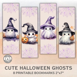 Printable Cute Halloween Ghosts Bookmarks. Perfect for spooky and creepy reader gift. Bookmark bundle of 8 for book lovers. Instant Download