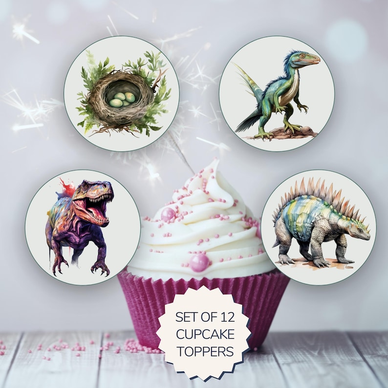 Printable Dinosaurs Cupcake Toppers. Set of 12 Fun Designs. Perfect for ...