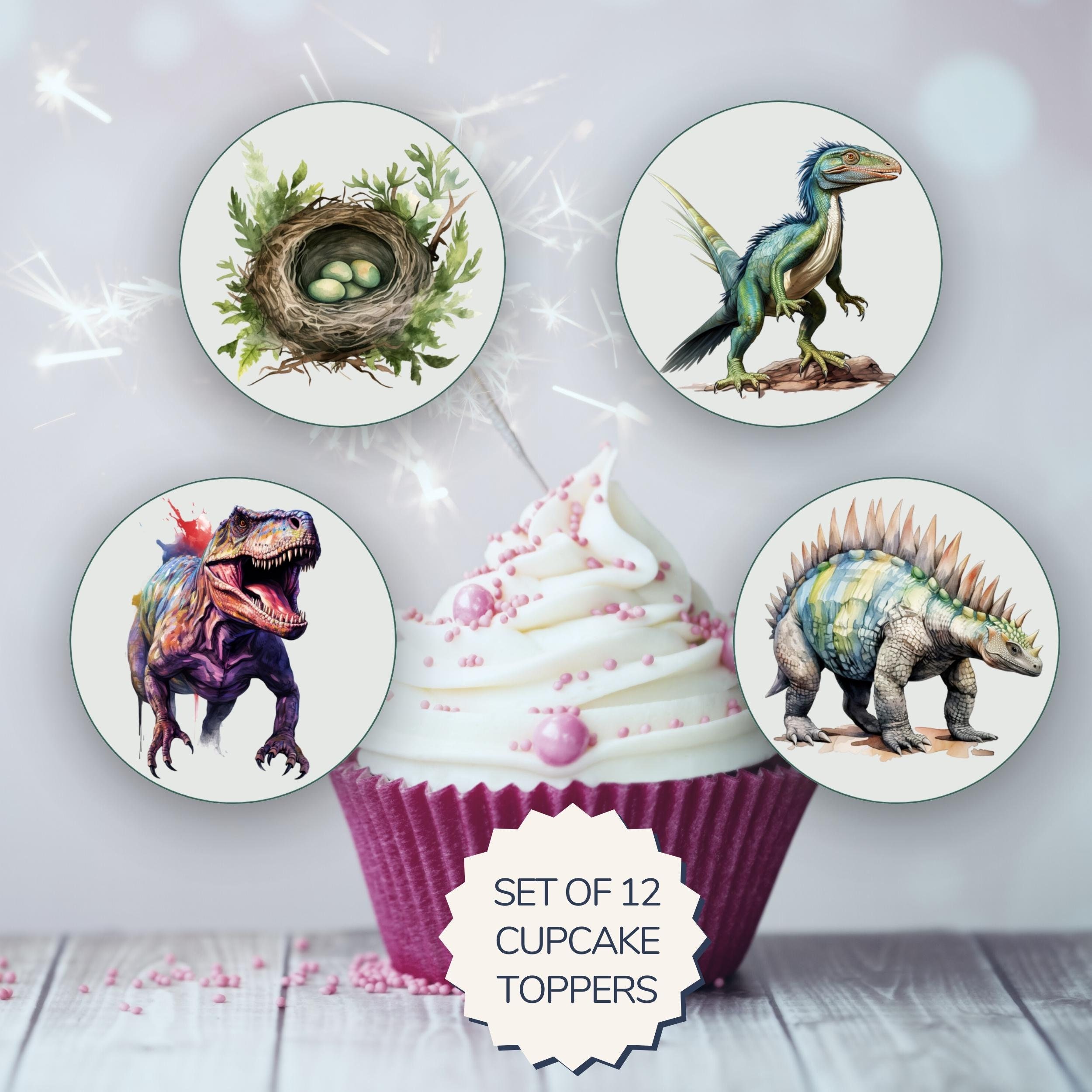 Printable Dinosaurs Cupcake Toppers. Set of 12 Fun Designs. Perfect for ...
