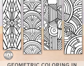 Geometric Coloring Bookmarks: 16 Printable Designs (Digital Download)
