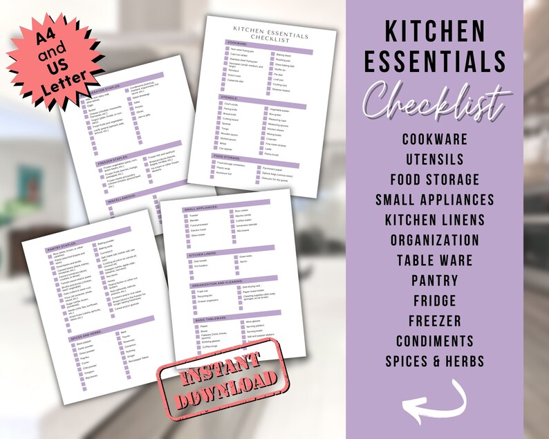 Essential Kitchen Checklist. Cookware Small Appliances Etsy