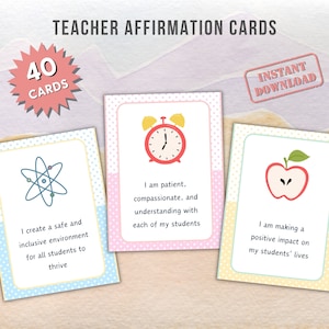 Teacher Affirmation Cards Printable. Perfect gift for teacher! 40 Positive teacher affirmations. Instant Download
