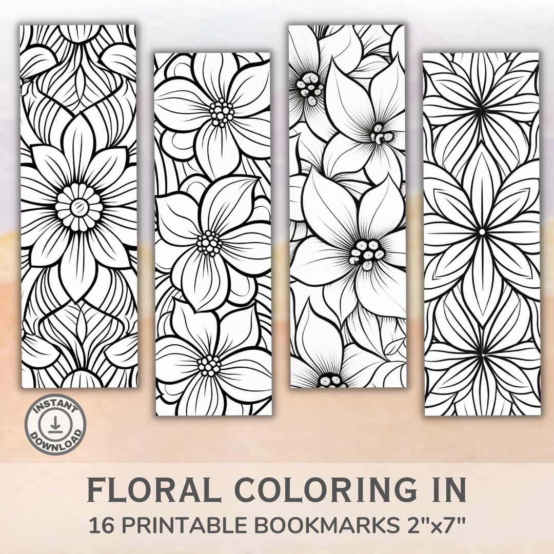 Floral Coloring Bookmarks: 16 Printable Designs (digital Download) - Etsy