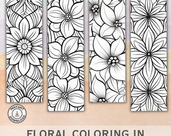 Floral Coloring Bookmarks: 16 Printable Designs (Digital Download)