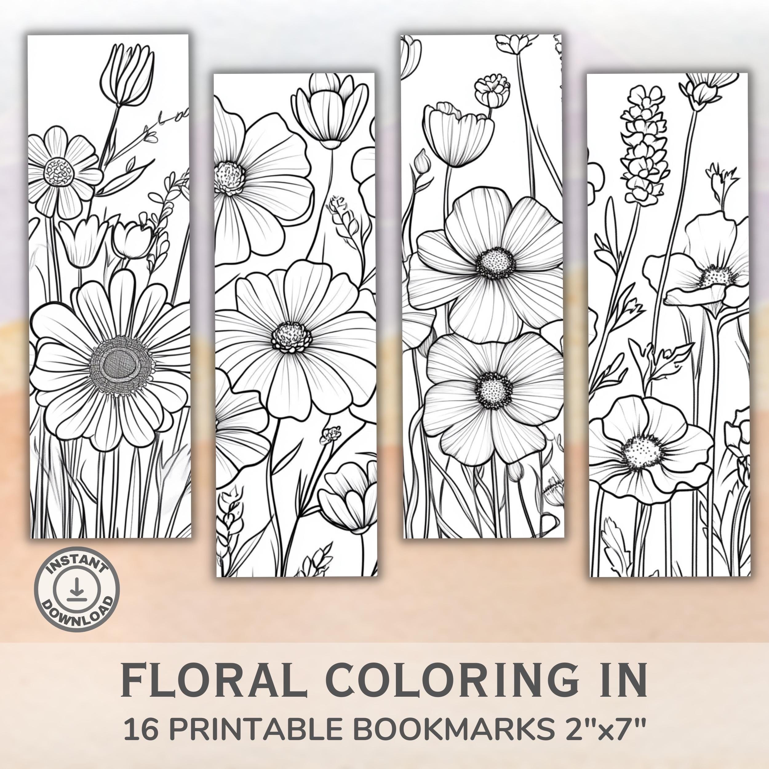 Floral Coloring Bookmarks: 16 Printable Designs (digital Download) - Etsy