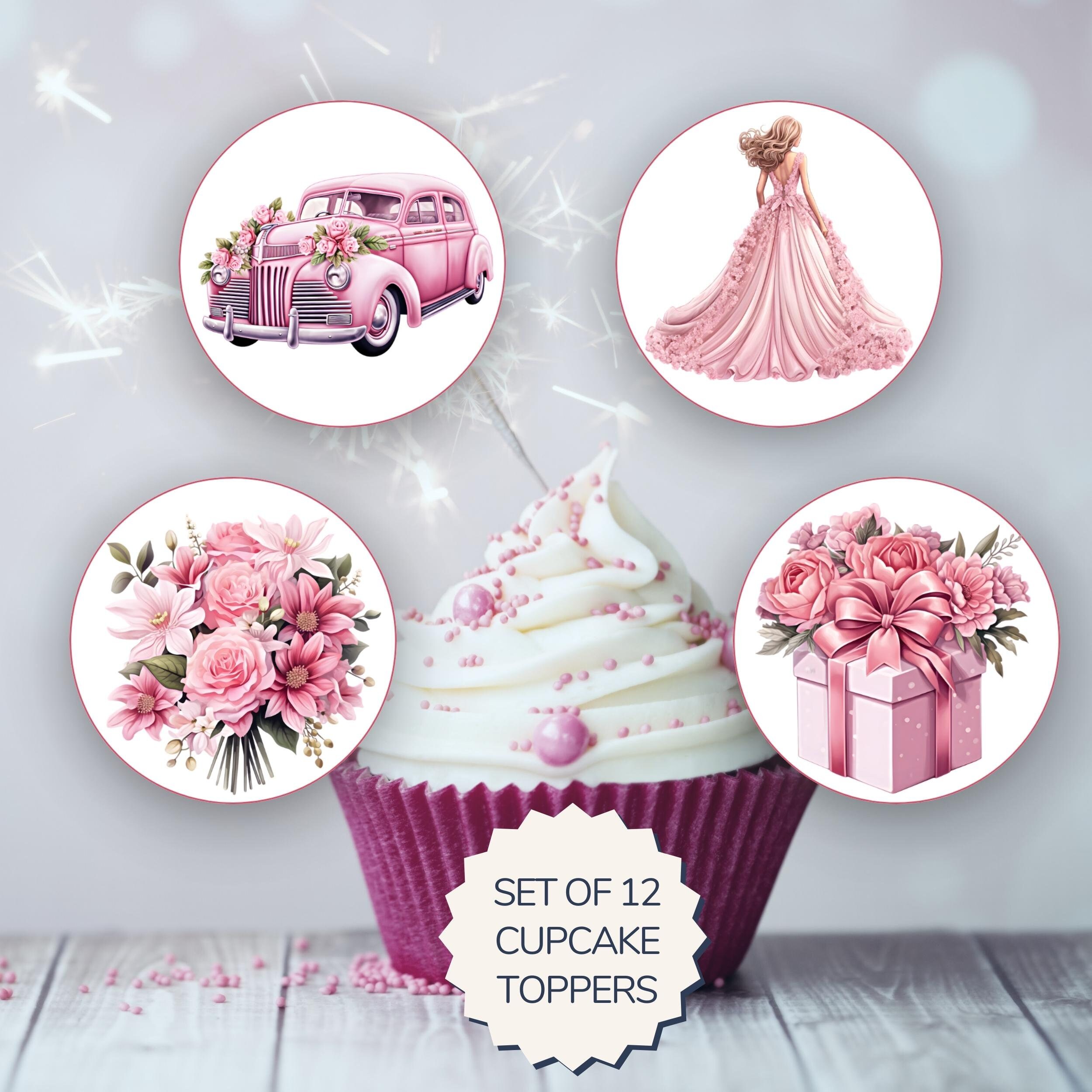 Printable Pink Wedding Cupcake Toppers. Set of 12 Fun Designs. Perfect ...