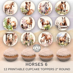 Horses Cupcake Toppers: Watercolor Designs (Digital Download)