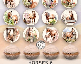 Pferde Cupcake Toppers: Aquarell Designs (Digitaler Download)