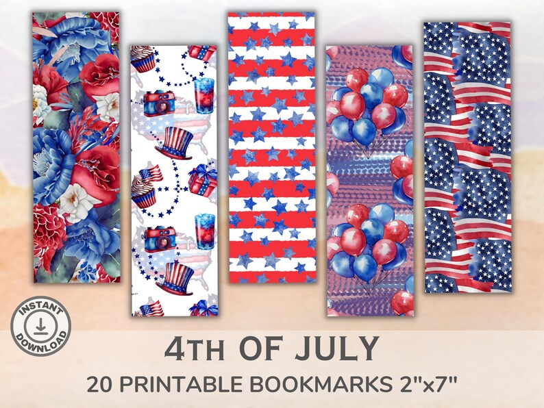 Printable 4th of July Bookmarks. Watercolor Red, White and Blue ...