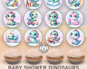 Dinosaur Baby Shower Cupcake Toppers: 12 Designs (Digital Download)