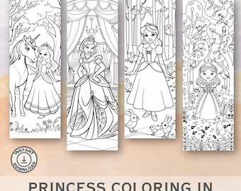 Princess Coloring Bookmarks: 16 Printable Designs (Digital Download)