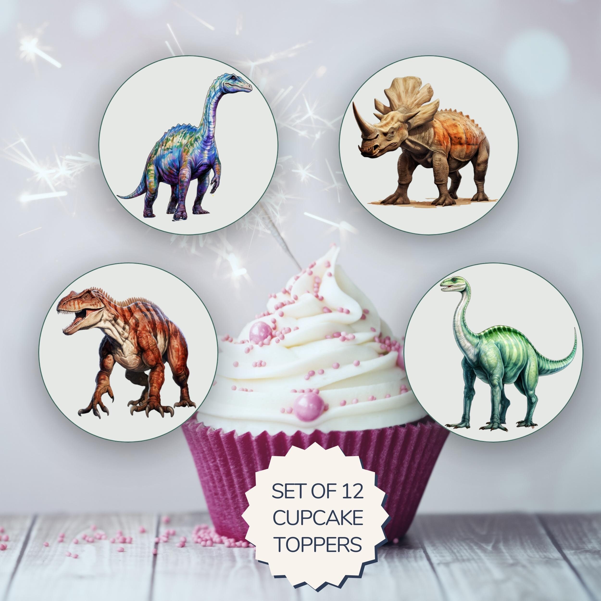 Printable Dinosaurs Cupcake Toppers. Set of 12 Fun Designs. Perfect for ...