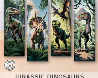 Dinosaurier Lesezeichen: Jurassic T-Rex, Velociraptor, Brachiosaurus (Digitaler Download, 16er Set)