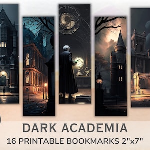 Printable Dark Academia Bookmarks. Watercolor Gothic library school. Bookmark bundle of 16 for book lovers. Instant Download