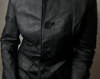 Vintage 90s Leather Coat South Size S 10 Long Black Designer Jacket Women's