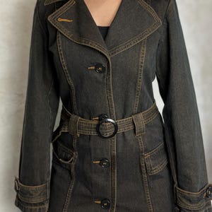 Vintage 2000s Rare River Island Denim Trench Coat Y2K size 8 S