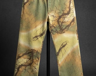 Vintage ICEBERG by Gilmar Graphic Print Jeans, Made in Italy, Size 29, Rare Arborescent Pattern Denim, Avant-Garde Designer Archive, Y2K