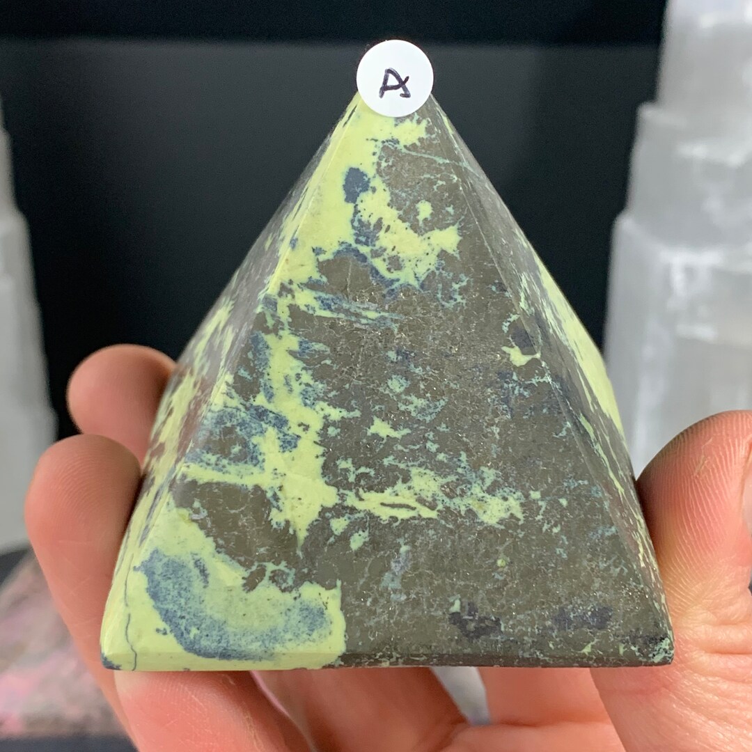 Serpentine and Pyrite Pyramids Powerful Energy Combination for Healing