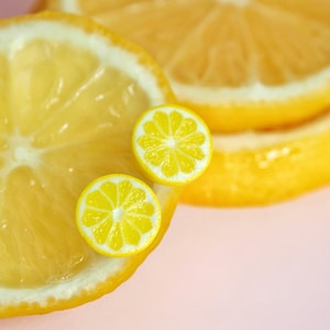 Lemon polymer clay earrings, citrus food earrings