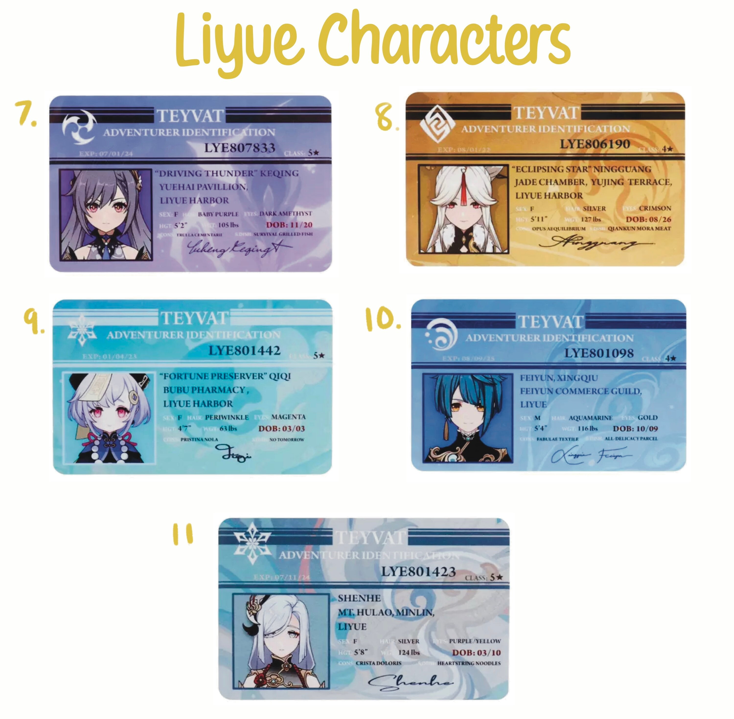 Genshin Impact Character ID Cards Etsy New Zealand