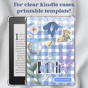 Girly Aesthetic Kindle Insert - Blue Lace Kindle Printable Clear Case Insert - Cute Coquette Customizable Kindle Insert