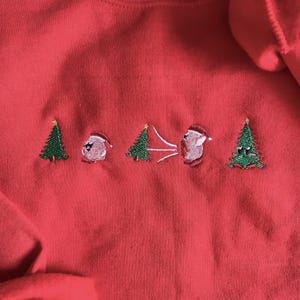 Embroidered Kirby Christmas Crewneck - Christmas Sweater - Kirby Shirt - Cute Gamer Shirt