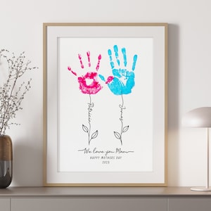 Custom Editable Mother's Day Handprint Art Print , Flower Handprint , Grandma Birthday Gift , DIY Craft Toddler Children Kids Activity Baby