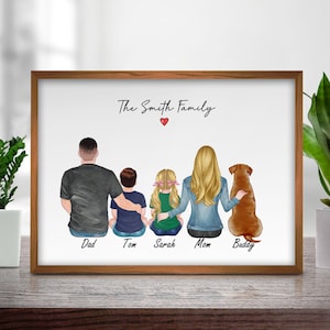 Custom Family Portrait with Pets,Mothers Day Gift,Personalized Family Art Deco,Gift for Mom from Daughter,Gift for Dad,Gift for Grandma