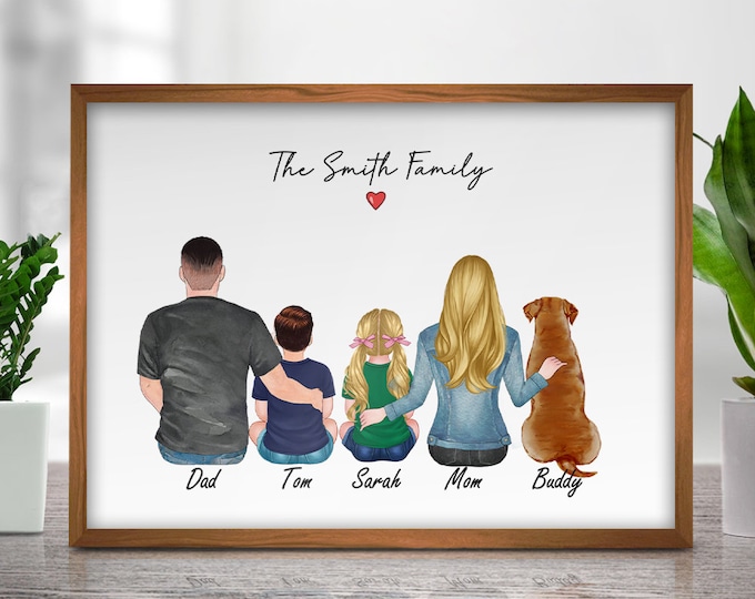 Custom Family Portrait with Pets,Mothers Day Gift,Personalized Family Art Deco,Gift for Mom from Daughter,Gift for Dad,Gift for Grandma