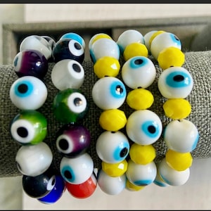 Evil Eye Stretchy Beaded Bracelets Assorted Colors and Styles