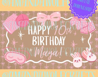 de Bannière d'anniversaire pyjama | Décoration de fête modifiable (téléchargement numérique, 36 x 60 pouces)