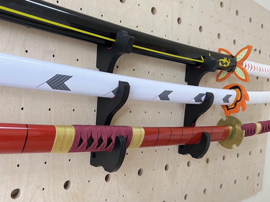 Adjustable Wood Minimalist Katana Sword Wall Mount Solid Wood 1 Pair 3