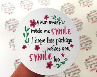 Your order made me smile, I hope this package makes you smile too. Eco-friendly biodegradable sticker sheet