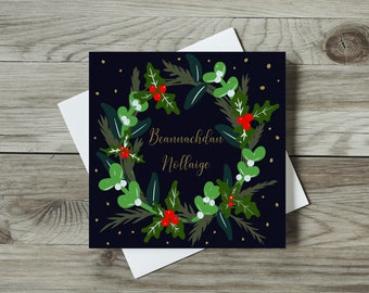 Beannachdan Nollaige Gaelic Christmas Wreath Card - Share the Magic of the Season with 'Christmasmas Blessings'