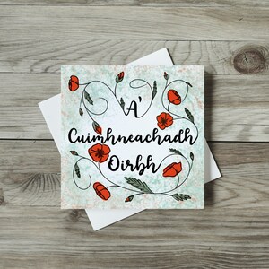 Tarjeta de condolencia gaélica - A' Cuimhneachadh Oirbh - Amapolas rojas