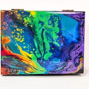 Rainbow Fluid Art Jewelry Box: Glitter Resin Keepsake, LGBTQ Pride