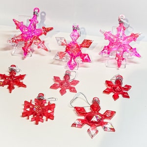 Pink Resin Snowflake Ornaments: Glittery Holiday Decor, Set of 8